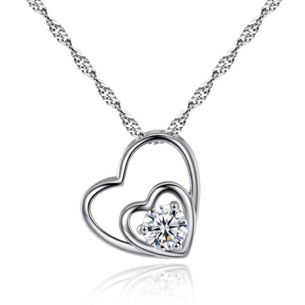*BRONWYN* Silver x Zircon Double Heart Necklace